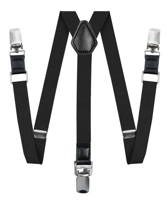 Vittorio Farina Boy's Clip End Suspender with Silver Hardware in Gift Box: 70% Polyester & 30% - Black - Suspenders - Vittorio Farina