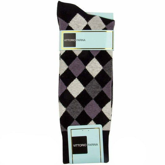Vittorio Farina Men's Cotton Anklet Diamond Argyle Dress Socks - Black - Socks - Vittorio Farina