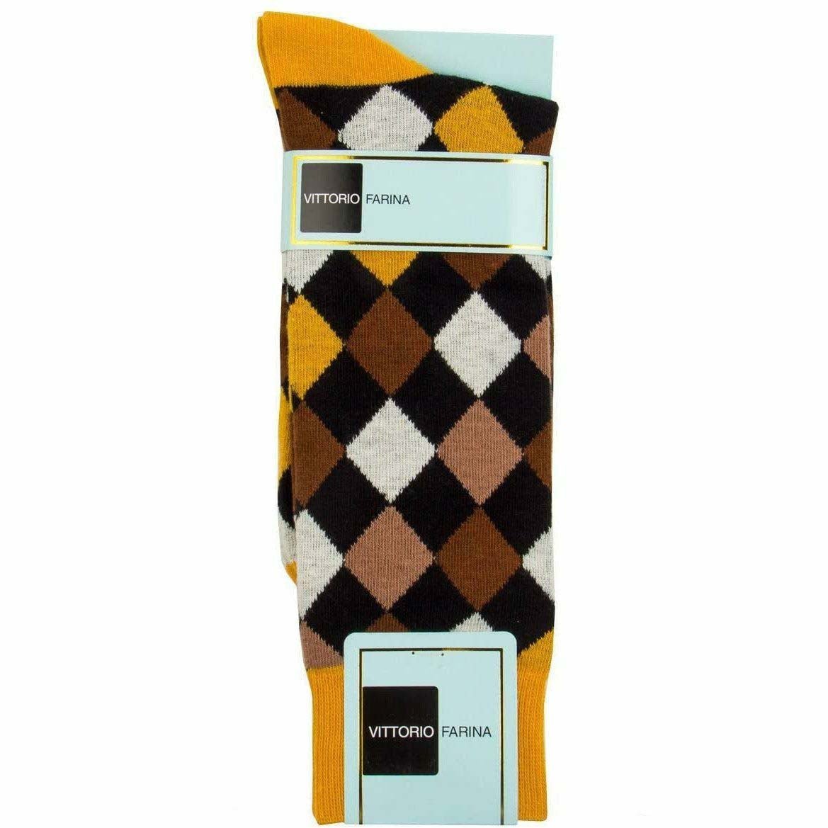 Vittorio Farina Men's Cotton Anklet Diamond Argyle Dress Socks - Mustard Yellow - Socks - Vittorio Farina