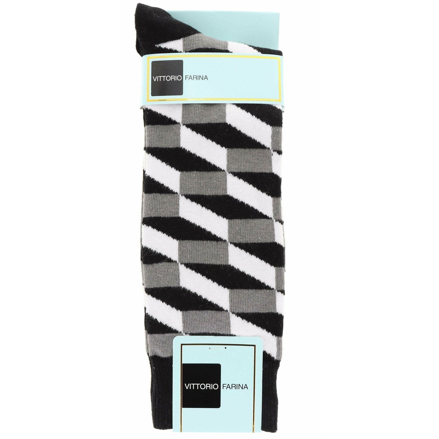 Vittorio Farina Men's Cotton Anklett Checker Dress Socks - Black, Gray and White - Socks - Vittorio Farina