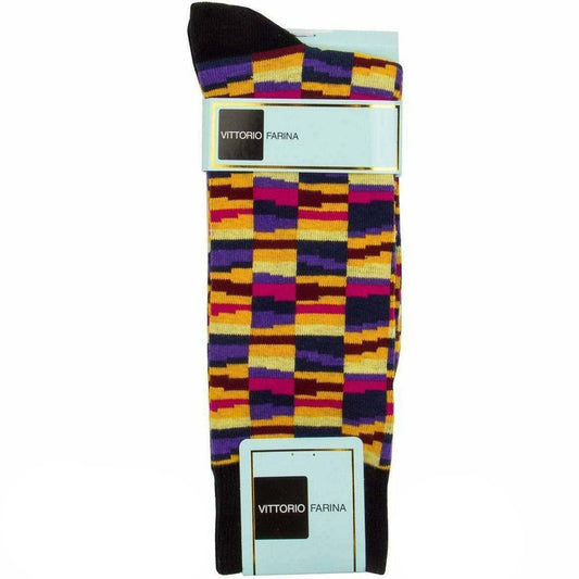 Vittorio Farina Men's Cotton Anklett Crazy Stripe Dress Socks - Black and Royal Blue - Socks - Vittorio Farina