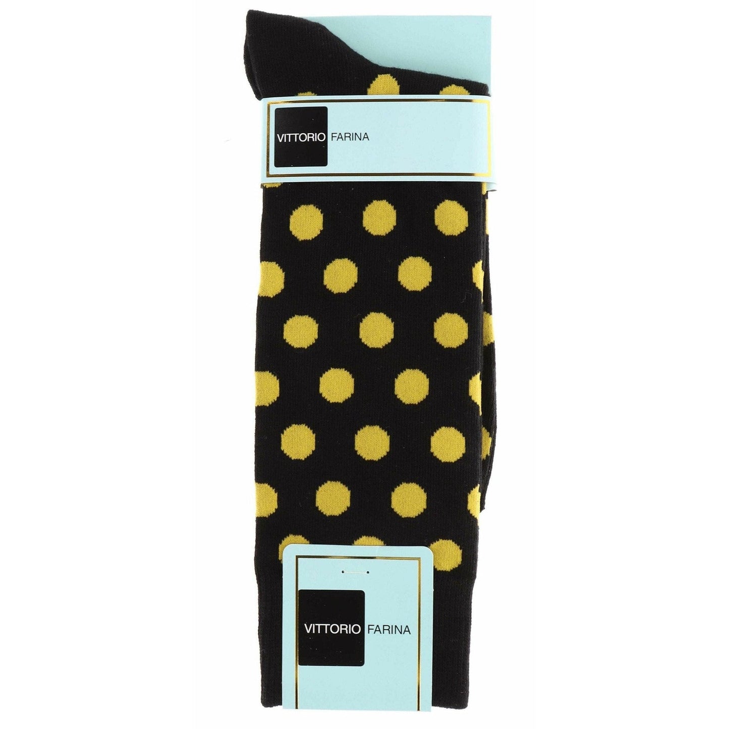 Vittorio Farina Men's Cotton Anklett Polka Dot Dress Socks - Black and Yellow - Socks - Vittorio Farina