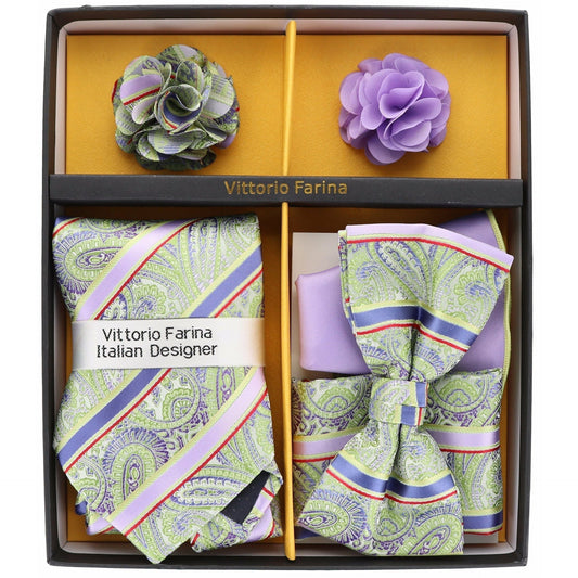 Vittorio Farina Men's Design Necktie, Bow Tie, Pocket Squares and Flower Lapel Pin in a Gift Box - GB-116 - Necktie, Bow Tie, Pocket Squares and Flower Lapel Pin - Vittorio Farina