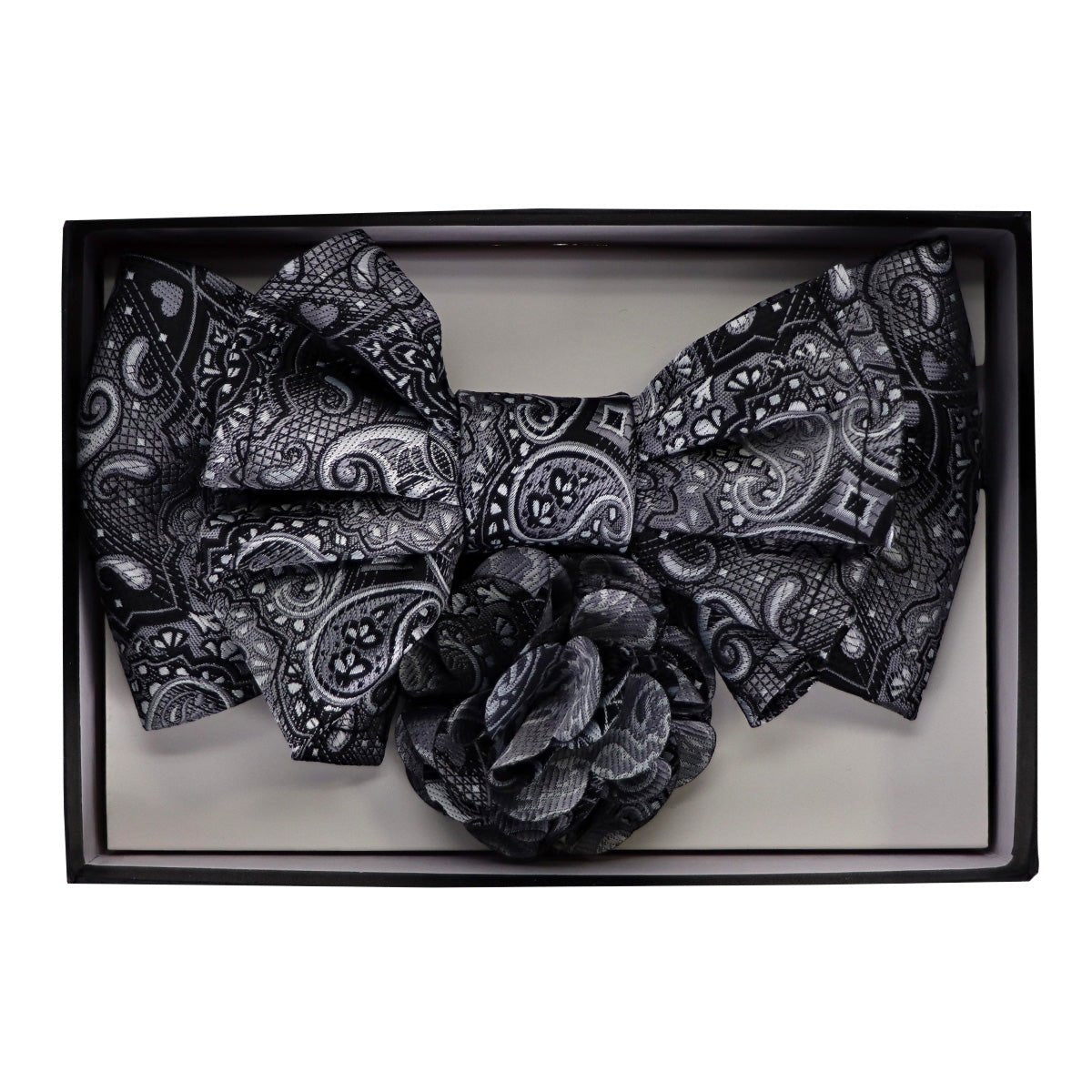 Vittorio Farina Men's Design XL Bow Tie, Pocket Square and Flower Lapel Pin in Gift Box - GB-XLBHL_2139 - Bow Tie, Pocket Square & Lapel Pin - Vittorio Farina