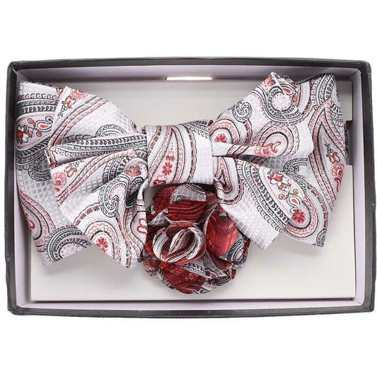Vittorio Farina Men's Design XL Bow Tie, Pocket Square and Flower Lapel Pin in Gift Box - XL2120 - Bow Tie, Pocket Square & Lapel Pin - Vittorio Farina