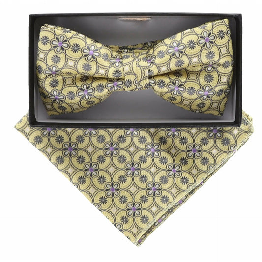 Vittorio Farina Men's Geometric Design Satin Bow Tie & Pocket Square in Gift Box - BH-21037 - Bow Tie & Pocket Square - Vittorio Farina