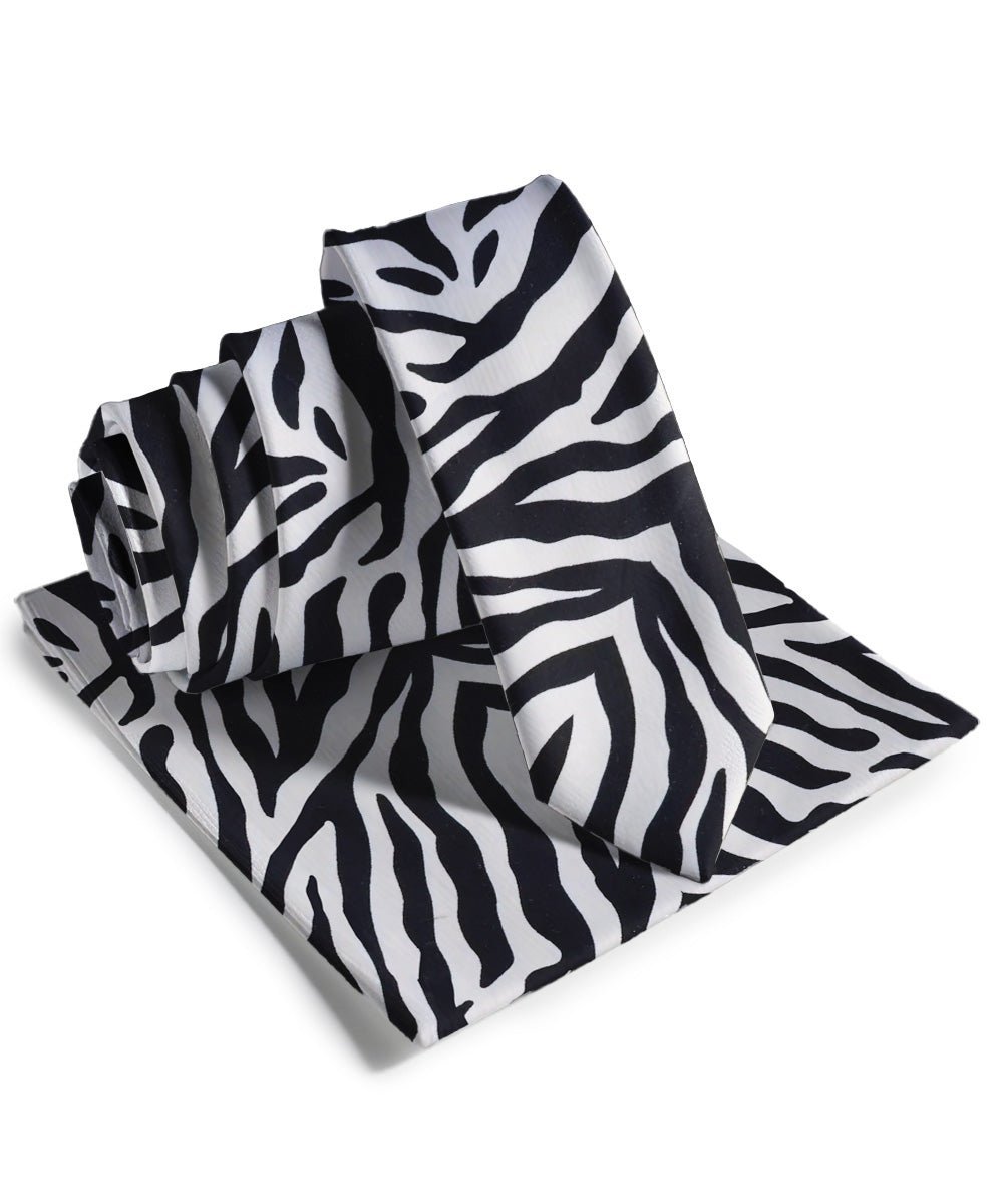 Vittorio Farina Men's Kente Satin Necktie & Pocket Square - Zebra - Necktie - Vittorio Farina