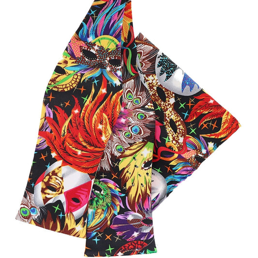Vittorio Farina Men's Mardi Gras Satin Self Tie Bow Tie & Pocket Square in Gift Box - Mardi Original: Vibrant Party Mask - Bow Tie & Pocket Square - Vittorio Farina