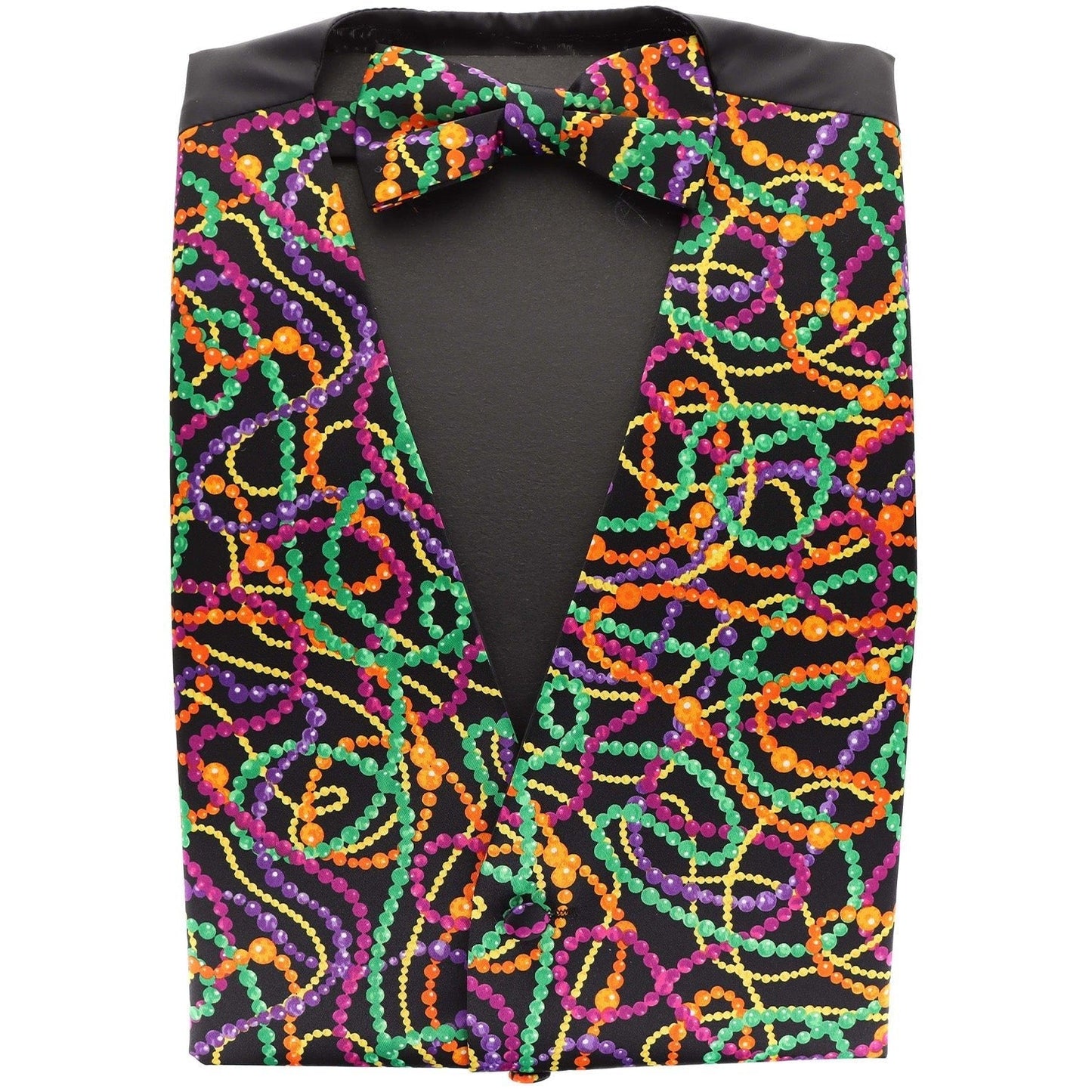Vittorio Farina Men's Mardi Gras Satin Vest and Bow Tie Set - Mardi 4: Vibrant Colorful Bead - Vest Set - Vittorio Farina