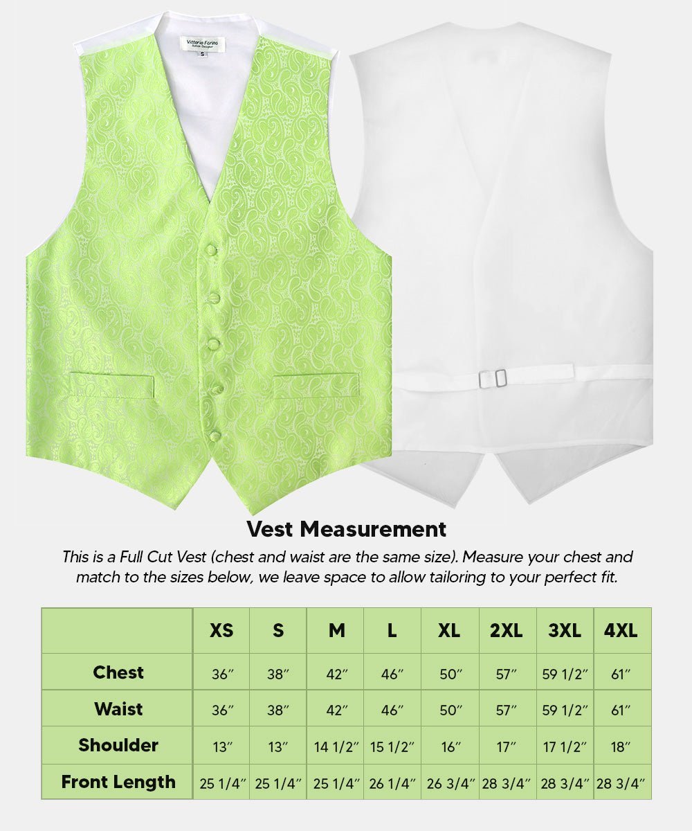 Vittorio Farina Men's Mint Woven Paisley Vest, Necktie, Bow Tie and Pocket Square Set (White Back) - Mint Green - Vest Set - Vittorio Farina