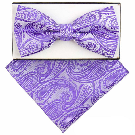 Vittorio Farina Men's Paisley Design Satin Bow Tie & Pocket Square in Gift Box - BH-21035 - Bow Tie & Pocket Square - Vittorio Farina