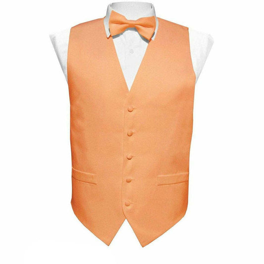 Vittorio Farina Men's Peach Satin Vest, Necktie, Bow Tie and Pocket Square Set (Peach Back) - Peach - Vest Set - Vittorio Farina