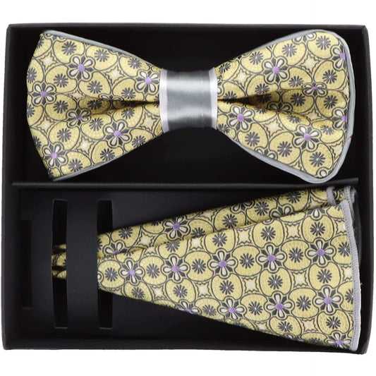 Vittorio Farina Men's Piping Design Bow Tie & Round Pocket Square in Gift Box - pbh-21001 - Bow Tie & Pocket Square - Vittorio Farina