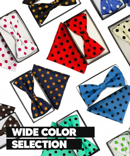 Vittorio Farina Men's Polka Dot Satin Bow Tie & Pocket Square in Gift Box - Aqua and Black - Bow Tie & Pocket Square - Vittorio Farina