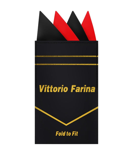 Vittorio Farina Men's Pre-Folded Pocket Square: Four-Point - Black and Red - Pocket Square - Vittorio Farina
