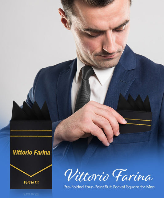 Vittorio Farina Men's Pre-Folded Pocket Square: Four-Point - Black - Pocket Square - Vittorio Farina