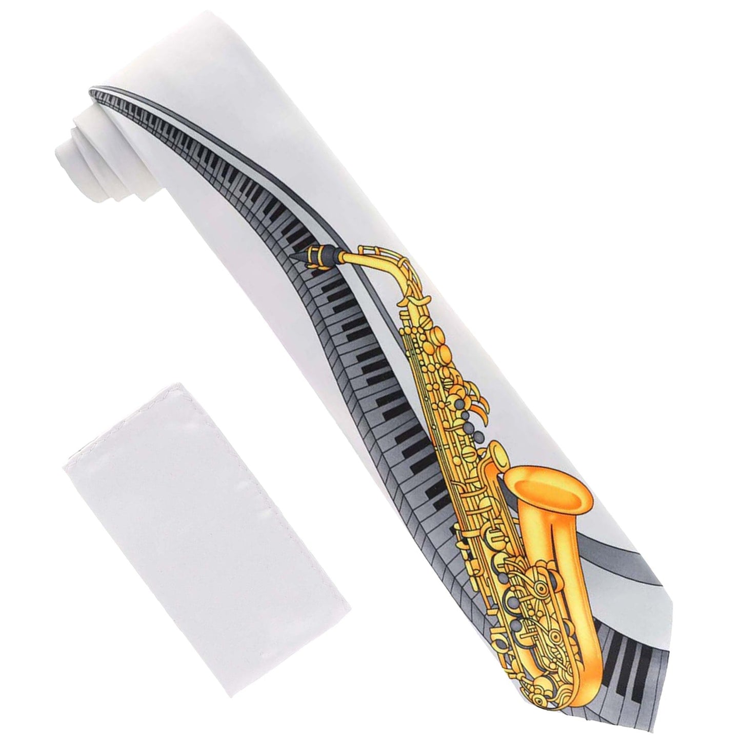 Vittorio Farina Men's Red and Gold Trombone Musical Necktie and Pocket Square - Silver - Necktie & Pocket Square - Vittorio Farina