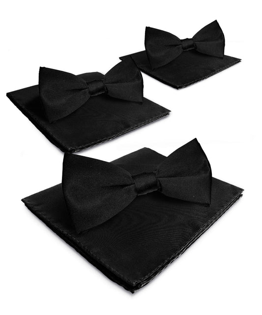 Vittorio Farina Men's Satin Bow Tie & Pocket Square in Gift Box (Multipack) - Black - Bow Tie & Pocket Square - Vittorio Farina