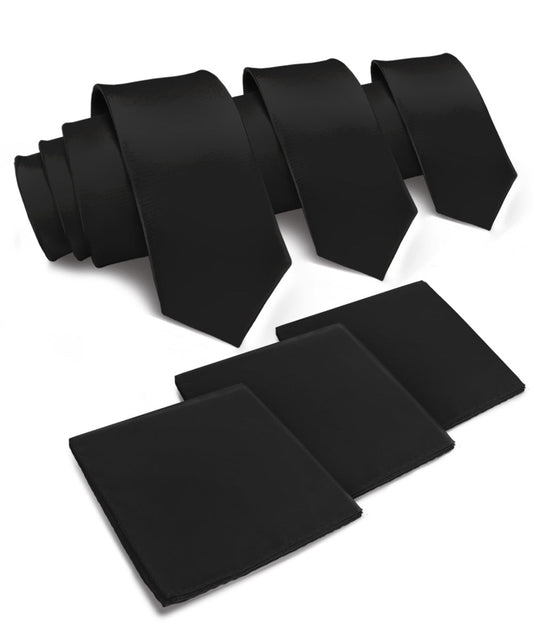 Vittorio Farina Men's Satin Necktie & Pocket Square (Multipack) - Black - Necktie & Pocket Square - Vittorio Farina