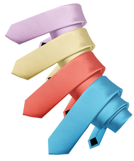 Vittorio Farina Men's Satin Skinny Necktie (Multipack) - Aqua/Coral/Maize/Lavender - Necktie - Vittorio Farina