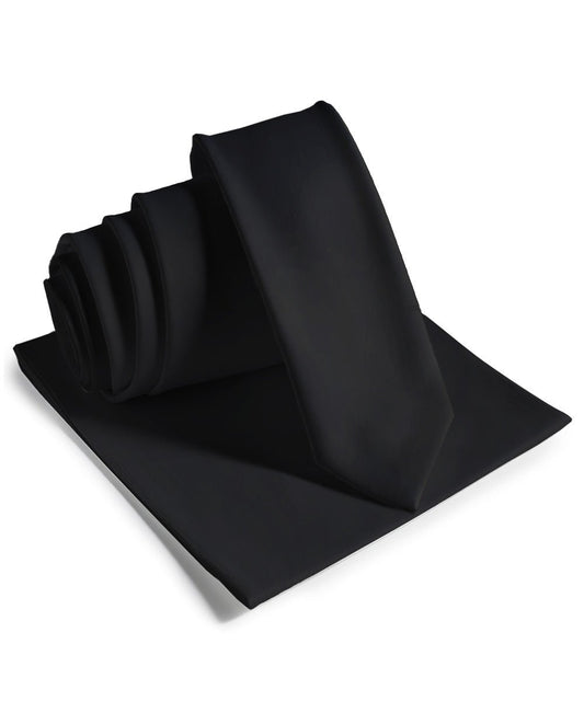 Vittorio Farina Men's Satin Skinny Necktie & Pocket Square - Black - Necktie & Pocket Square - Vittorio Farina