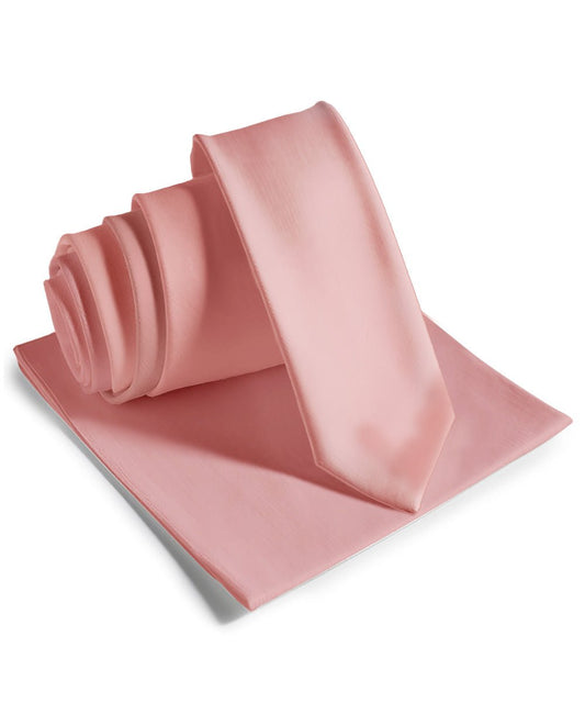 Vittorio Farina Men's Satin Skinny Necktie & Pocket Square - Blush - Necktie & Pocket Square - Vittorio Farina
