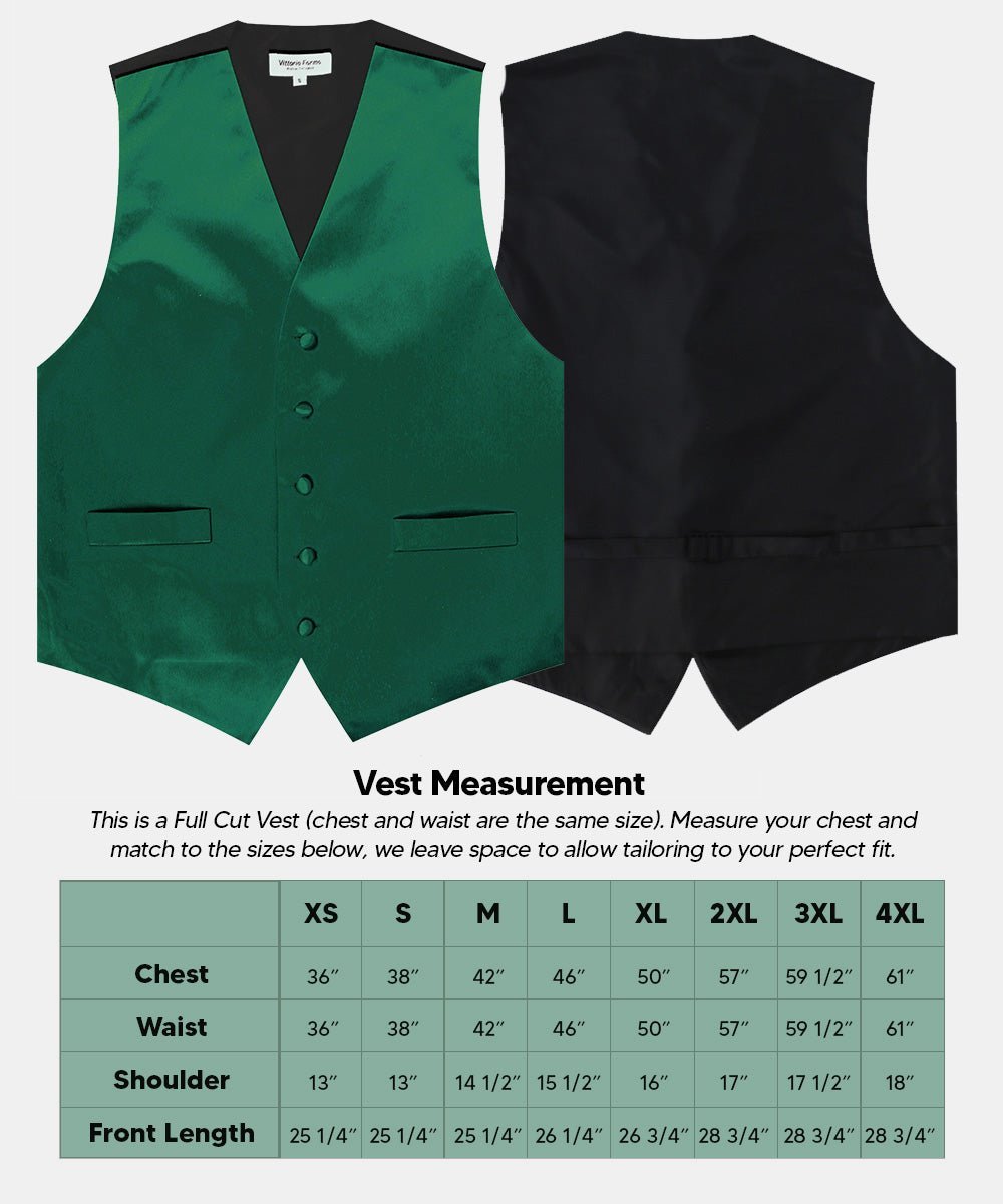 Vittorio Farina Men's Satin Vest, Necktie, Bow Tie and Pocket Square Set (Black Back) - Hunter Green - Vest Set - Vittorio Farina