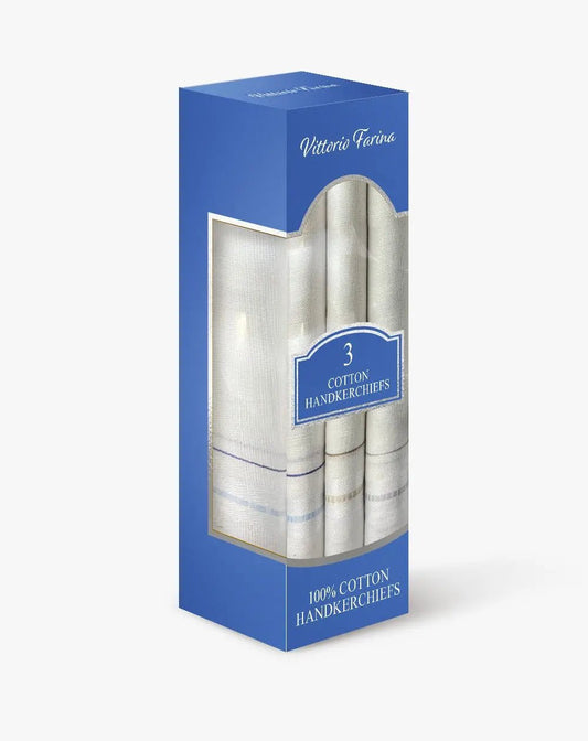 Vittorio Farina Men's White Cotton Handkerchiefs in Gift Box: 3, 6 & 12 Pack - 3 - Apparel Accessories - Vittorio Farina