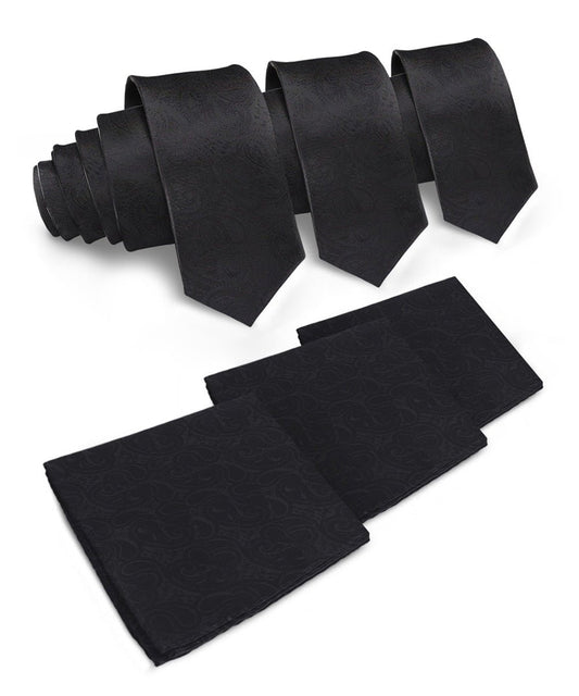Vittorio Farina Men's Woven Paisley Necktie and Pocket Square (Multipack) - Black - Necktie & Pocket Square - Vittorio Farina