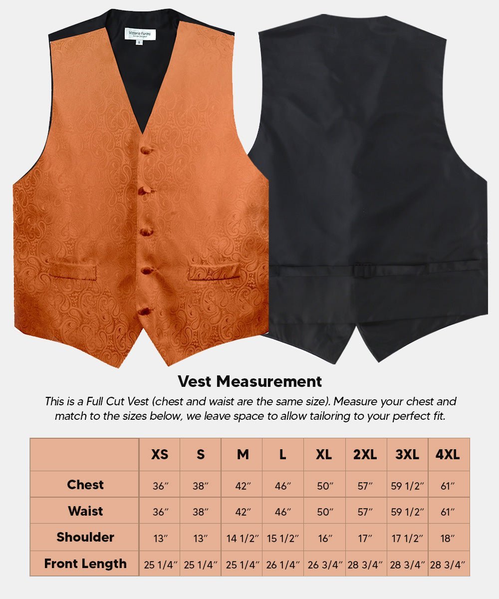 Vittorio Farina Men's Woven Paisley Vest, Necktie, Bow Tie and Pocket Square Set (Black Back) - Burnt Orange - Vest Set - Vittorio Farina