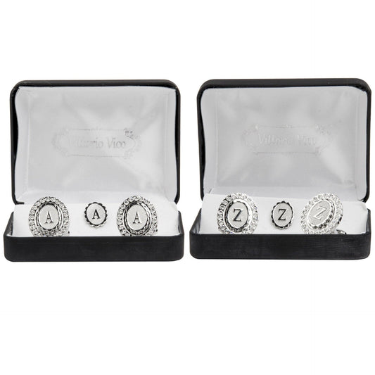 Vittorio Vico Bling Initial Cufflinks & Tie Tack Set in Gift Box - Gold - Initial Cufflinks - Vittorio Vico
