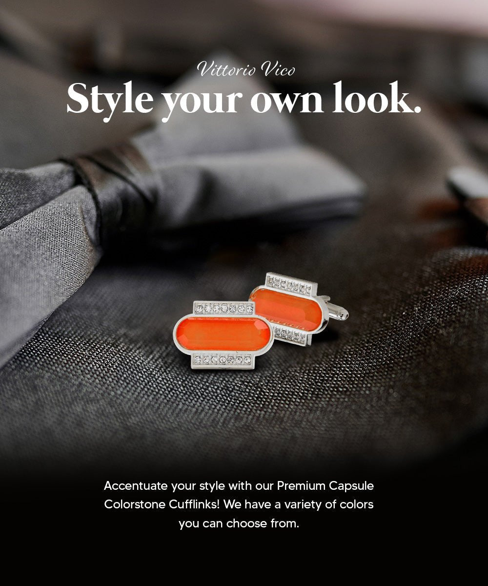 Vittorio Vico Capsule Colorstone Cufflinks: CL17XX Series - Orange and Silver - Cufflinks - Vittorio Vico