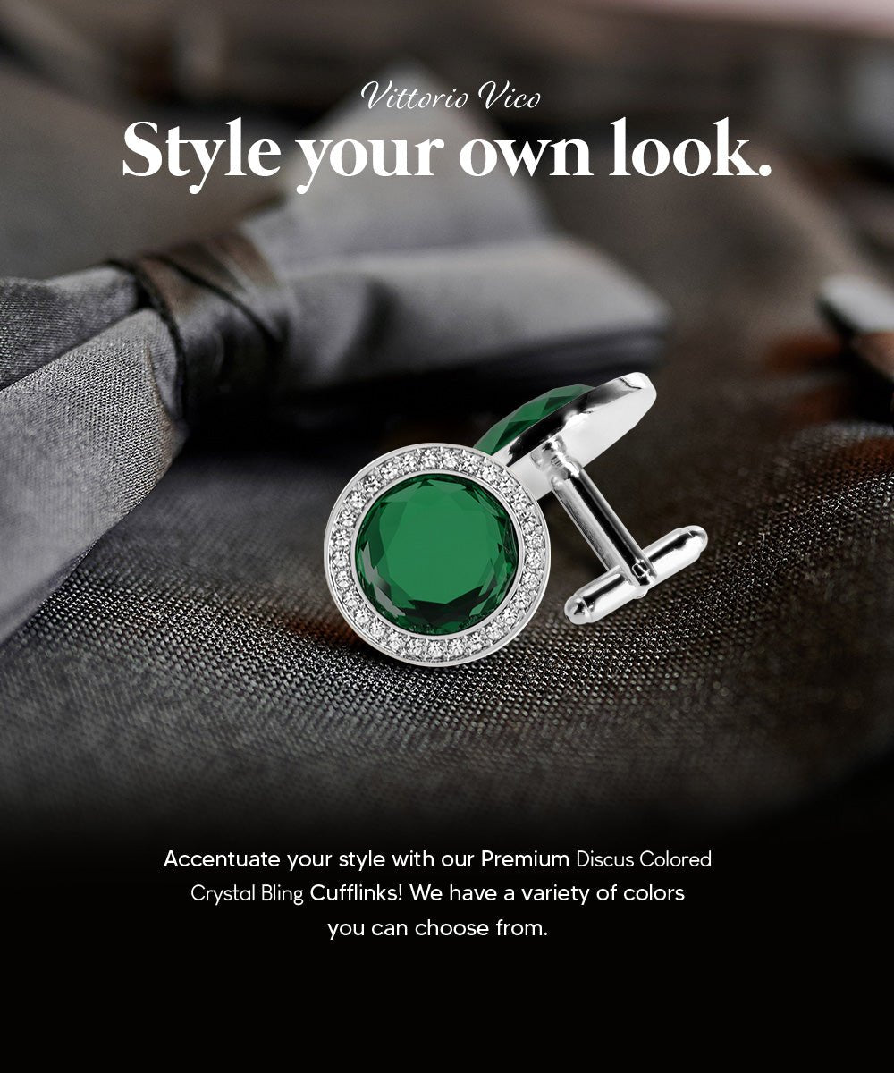 Vittorio Vico Discus Crystal Colorstone Bling Cufflinks: CL11XX Series - Black and Gold - Cufflinks - Vittorio Vico