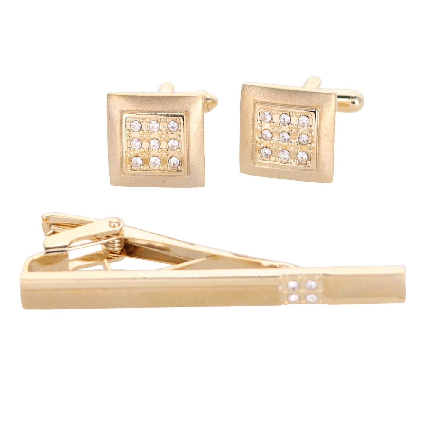Vittorio Vico Gold Rhinestone Cufflinks & Tie Bar Set in Gift Box - CR-086 - Cufflink & Tiebar Set - Vittorio Vico