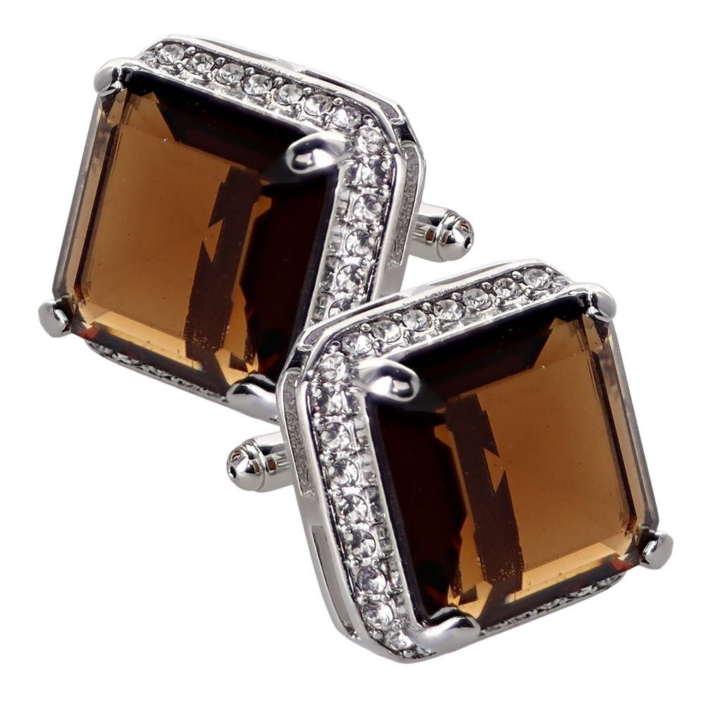 Vittorio Vico Large Big Square Crystal Colorstone Cufflinks: CL 70XX Series - Brown and Silver - Cufflinks - Vittorio Vico