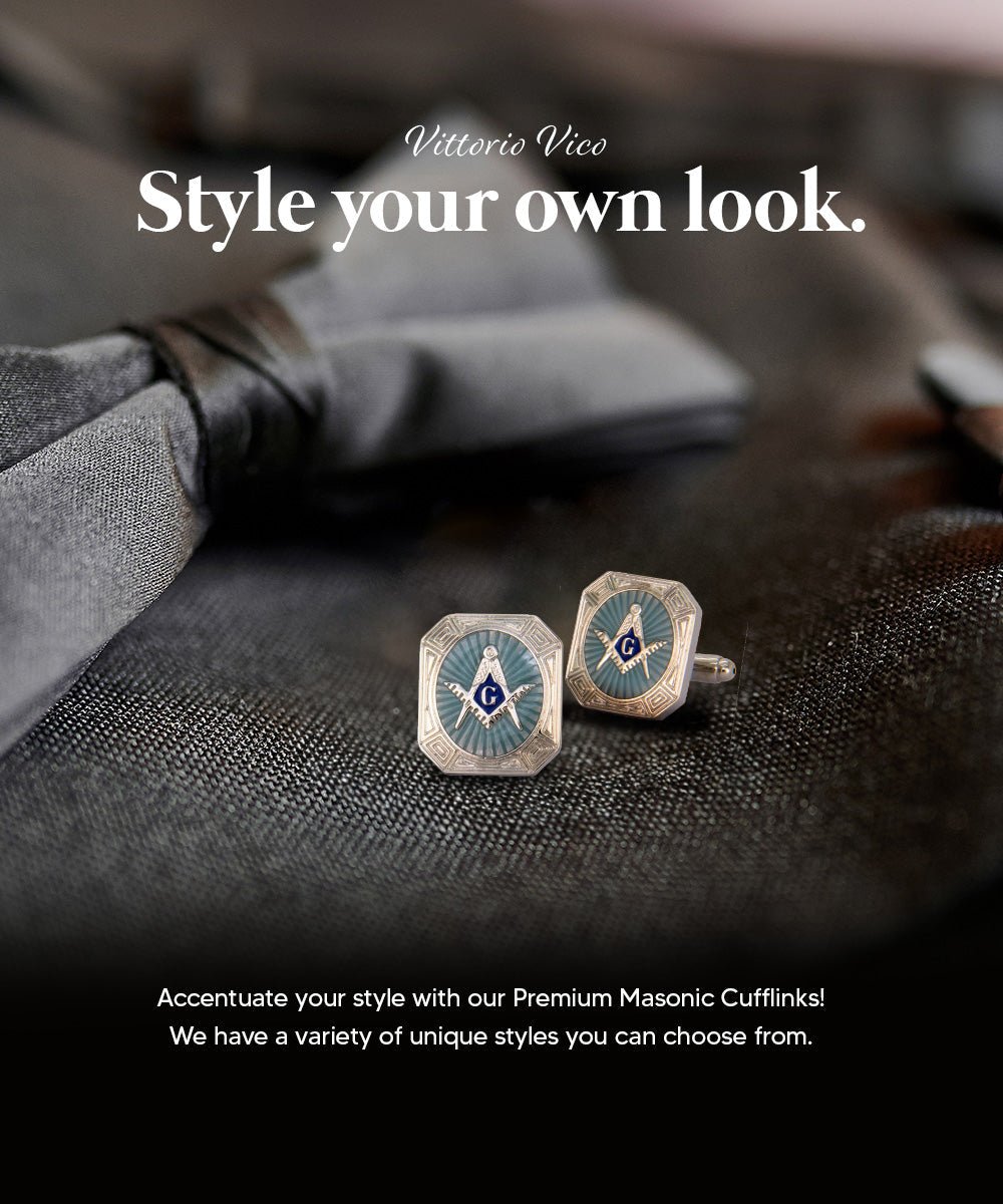 Vittorio Vico Masonic Themed Cufflinks: CL39XX Series - Rectangular and Gold - Cufflinks - Vittorio Vico