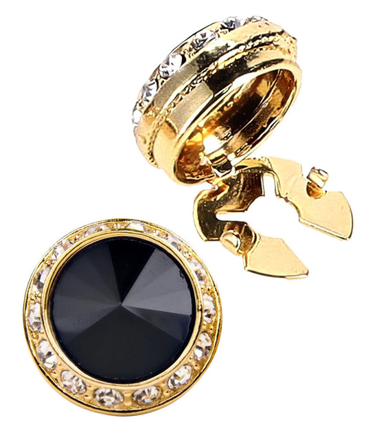 Vittorio Vico Men's Crystal Colorstone Button Cover - Black and Gold - Button Covers - Vittorio Vico