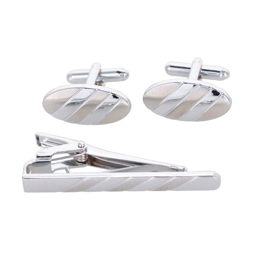 Vittorio Vico Plain Silver Cufflink & Tie Bar Set in Gift Box - CLTB 446 - Cufflink & Tiebar Set - Vittorio Vico