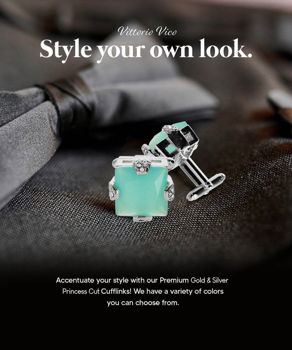 Vittorio Vico Princess Cut Colorstone Cufflinks: CL13XX Series - Aqua and Silver - Cufflinks - Vittorio Vico