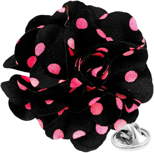 Vittorio Vico Unisex Polka Dot Flower Lapel Pin - Black and Pink - Flower Lapel Pin - Vittorio Vico