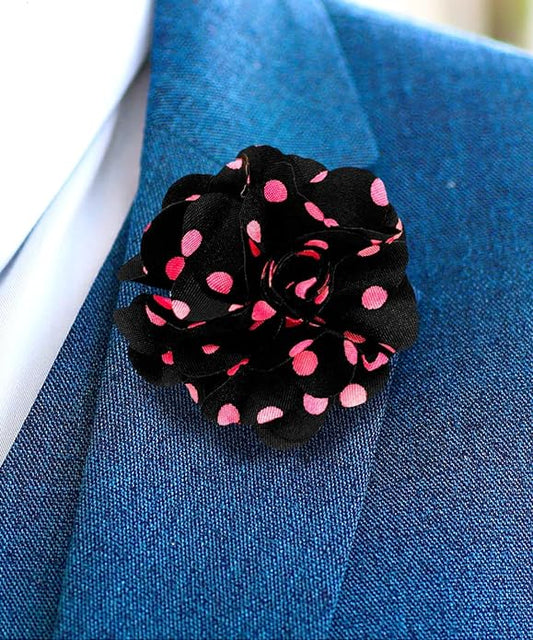 Vittorio Vico Unisex Polka Dot Flower Lapel Pin - Black and Pink - Flower Lapel Pin - Vittorio Vico