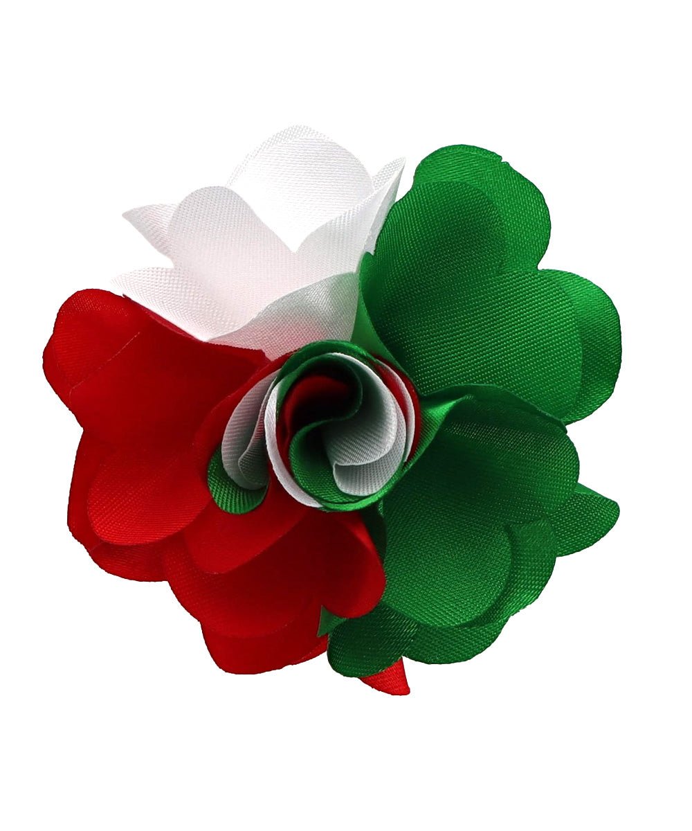 Vittorio Vico Unisex Two Tone Satin Flower Lapel Pin - Red and Kelly Green and White - Flower Lapel Pin - Vittorio Vico