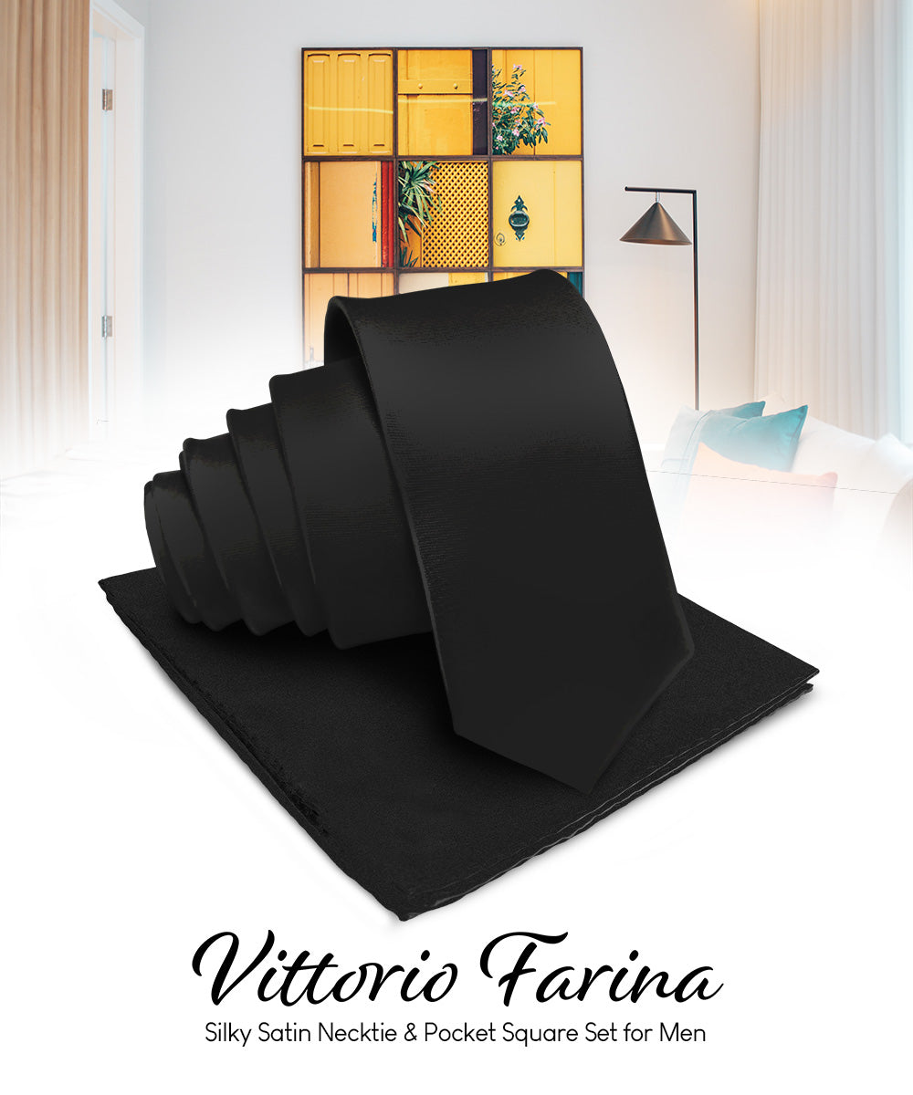 Vittorio Farina Men's Satin Necktie & Pocket Square Vittorio Farina