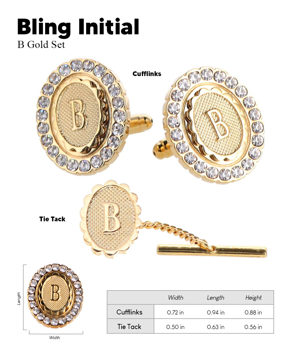 Vittorio Vico Bling Initial Cufflinks & Tie Tack Set in Gift Box Vittorio Vico