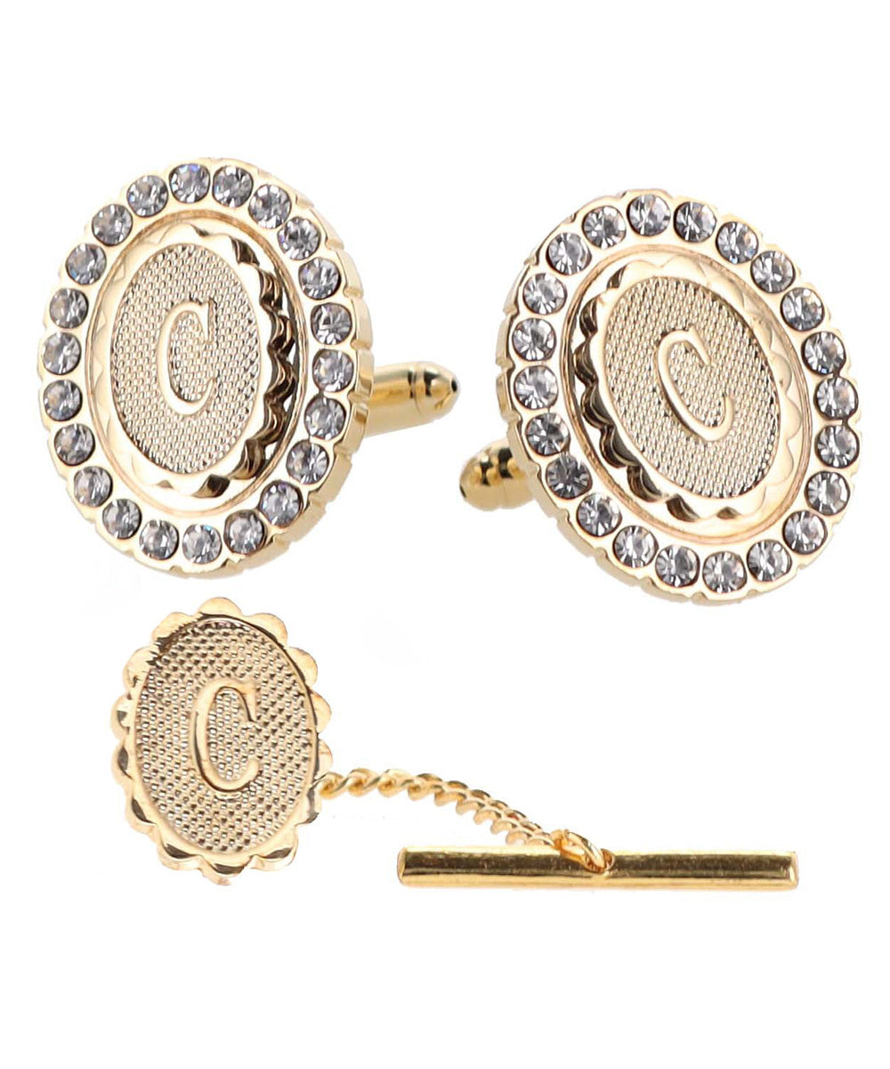 Vittorio Vico Bling Initial Cufflinks & Tie Tack Set in Gift Box Vittorio Vico
