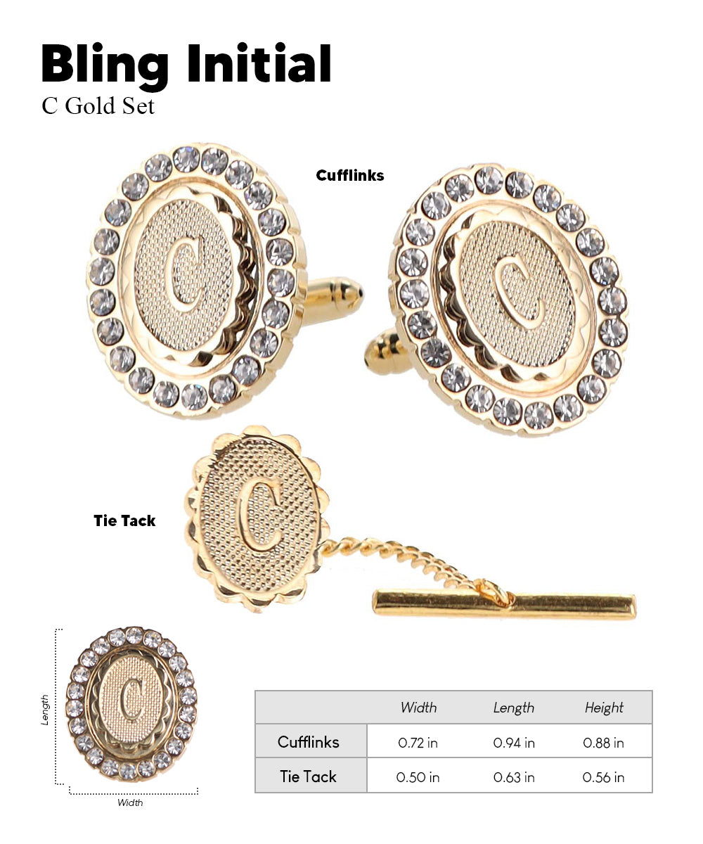 Vittorio Vico Bling Initial Cufflinks & Tie Tack Set in Gift Box Vittorio Vico