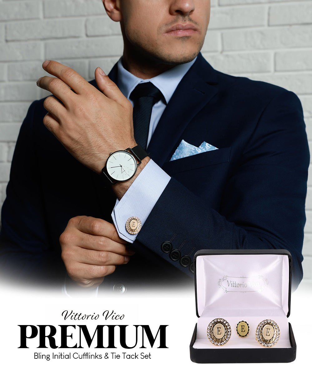 Vittorio Vico Bling Initial Cufflinks & Tie Tack Set in Gift Box Vittorio Vico