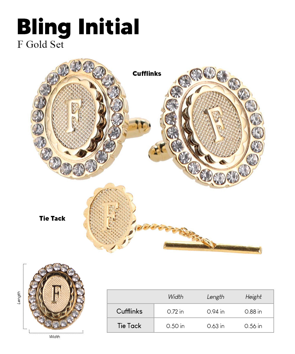 Vittorio Vico Bling Initial Cufflinks & Tie Tack Set in Gift Box Vittorio Vico