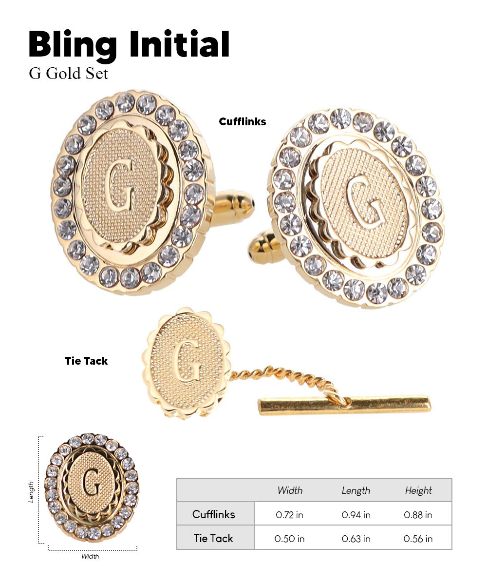 Vittorio Vico Bling Initial Cufflinks & Tie Tack Set in Gift Box Vittorio Vico