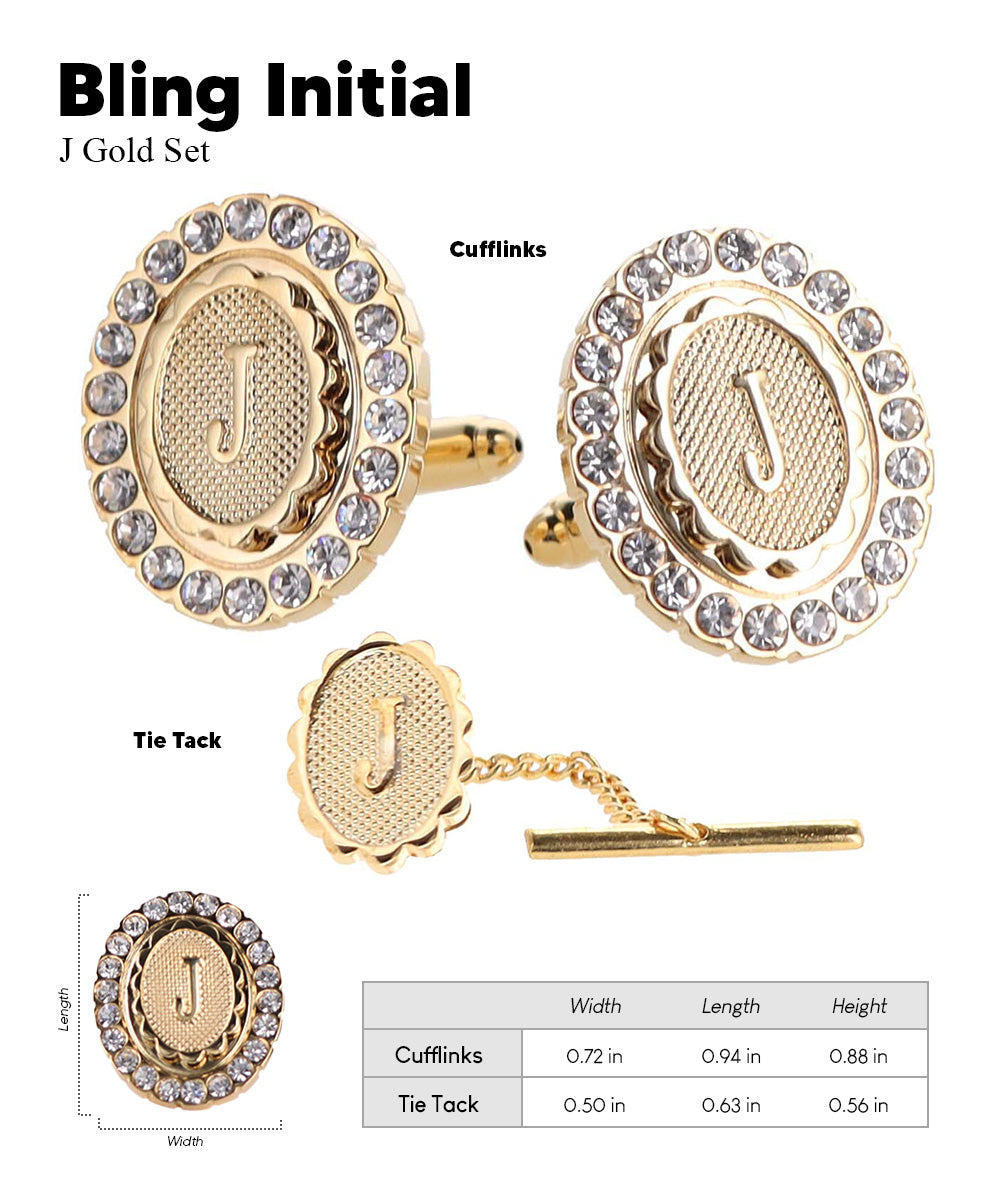 Vittorio Vico Bling Initial Cufflinks & Tie Tack Set in Gift Box Vittorio Vico